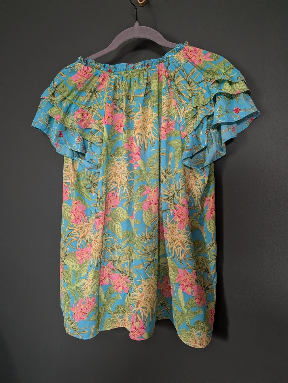 Rose & Olive Blue Floral Tassel Peasant Top 0038 - Picture 9 of 10